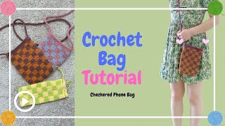 Crochet Checkered Mini Bag Tutorial Beginner Friendly [upl. by Akirderf]