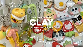 how i make clay keychains and magnets 🌭🍔🍓 using air dry clay  no bake [upl. by Skipper593]