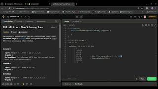 Minimum Size Subarray Sum LEETCODE  slidingwindow dsa coding programming coder [upl. by Jauch]