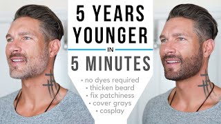 HOW TO COLOR YOUR BEARD FAST amp EASY WITHOUT DYE  Thicken patchy spots cover grays define jawline [upl. by Debarath]