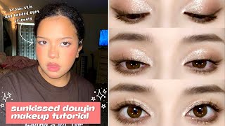 Sunkissed Douyin Makeup brown skin  hooded eyes friendly [upl. by Selrac146]