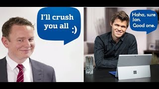 MAGNUS CARLSEN secretly CRUSHES Jan Gustafsson in his live stream [upl. by Unhsiv303]