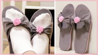 DIY SLIPPERS How to Make Home Slippers Using Old Jeans and Damaged Flip Flops Easy amp No Sew [upl. by Ahsieker]