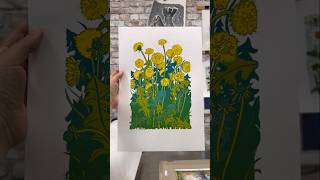 Reduction linocut “Dandelions”  printing process printmaking [upl. by Domonic]