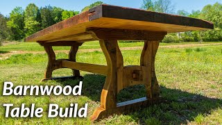 Reclaimed Barnwood Farmhouse Table Build with plans [upl. by Yrelav]