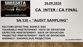 SA 530  SAMPLING RISK  EXPECTED MISSTATMENT  TOLERABALE MISSTATEMENT  PROJECTED MISSTATEMENT [upl. by Elvina376]