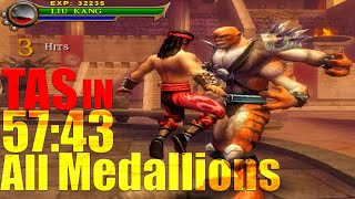 TAS Mortal Kombat Shaolin Monks  Liu Kang  All Medallions in 5743 PS2 [upl. by Nanerb]