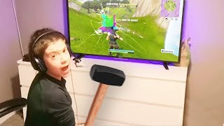 he destroys 3000 tv after mom turns off wifi Fortnite [upl. by Oiziruam]