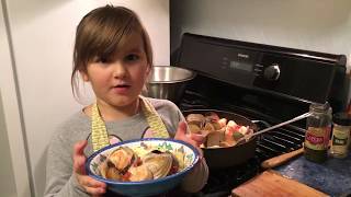 5 years old Isabella is Cooking Seafood Pasta [upl. by Yllek878]