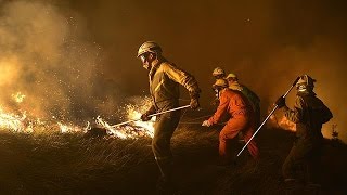 Spanish forest fires rage in Asturias region [upl. by Dong]