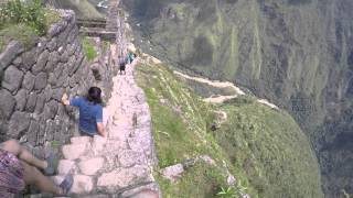 Machu Picchu  very steep stairs Climbing down Huaynapicchu [upl. by Painter]