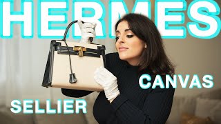 Unboxing a Vintage Hermes Kelly 28 Sellier Toile Canvas amp Box Leather Bag [upl. by Annazor]