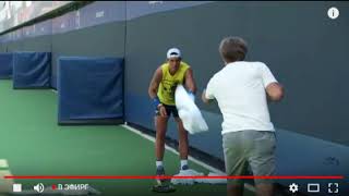 Rafa Nadal amp Andrey Rublev Practice  Russian guy have a lottery for Nadal at the US OPEN [upl. by Alleahcim95]