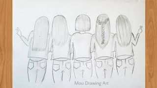 Easy Five Best Friend Drawing Tutorial  How To Draw Friends Party [upl. by Ennybor]