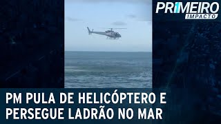 PM pula de helicóptero e persegue suspeito a nado em Fortaleza  Primeiro Impacto 071122 [upl. by Assanav]