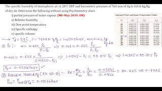 NUMERICALS ON PSYCHROMETRY CALCULATION OF Specific Humidity Relative Humidity DPT Enthalpy [upl. by Rubia]