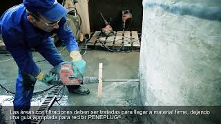 PENEPLUG Crystalline Waterproofing Rapid Setting Mortar Spanish [upl. by Primaveras599]