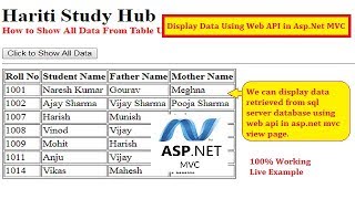 Implement Web API to Display Data From SQL Database in AspNet MVC  Hindi  Free Online Classes [upl. by Enimsay]