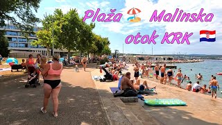 Plaža 🏖️ Malinska 2024 ☀️ Otok Krk 🇭🇷 Croatia 🏖️ Beach [upl. by Kudva]