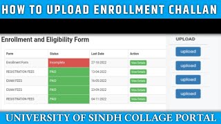 How to Upload Enrolment Challan on University of Sindh Collage portalTutorials of Students eportal [upl. by Nomma]