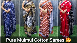 Home Wear Cotton Sarees 🤩 Mulmul Cotton Sarees 🤩 cottonsarees [upl. by Ateiram]