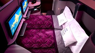 Worlds Best Business Class Qatar Airways B777300ER Qsuite Flight from Doha to Tokyo [upl. by Sivi693]