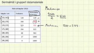 Matematikk 2P  Leksjon 20g  Sentralmål i gruppert datamateriale [upl. by Labana]