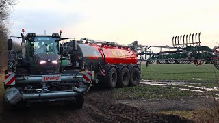 Gülle fahren 2024 mit Fendt Traktor und Wienhoff Tridem Fass  Mercedes und DAF LKW Zubringer [upl. by Nwahsat]