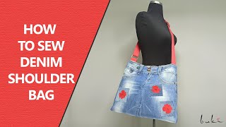 How to Sew Denim Crossbody Bag I Easy Denim Shoulder Bag howtosew howtosewbag denimcrossbodybag [upl. by Neret]