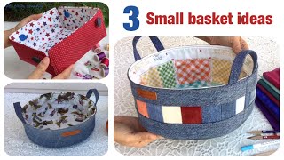 3 small basket ideas from old jeans and fabric tutorial  circle tray tutorial  denim reuse ideas [upl. by Drobman]