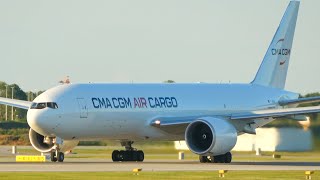 4K RARE  CMA CGM Air Cargo Boeing 777200F FHRMB Departure at Munich Airport [upl. by Tamis19]