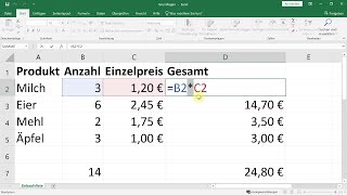 Excel EinstiegGrundlagen Rechnen einfache Formeln Summe – ExcelTutorial [upl. by Collis283]