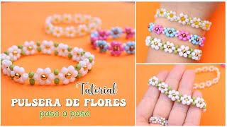 PULSERA DE FLORES CON MOSTACILLAS  CHAQUIRAS🌼 como hacer paso a paso🌼 [upl. by Utica]