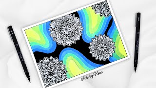 Mandala With Colorful Background  Mandala Art For Beginners  Zentangle Art [upl. by Attenwahs]