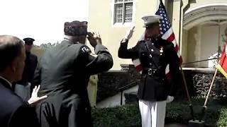 Marine Receives First Salute from Grandfather WWII Veteran [upl. by Inad707]