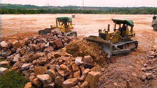 Hard To Landfill Strongly Komatsu Dozers Push Stone To Filling Up Large Area With Transportation By [upl. by Michaele]