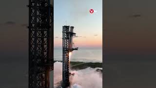 SpaceX rocket booster successfully caught by ‘chopsticks’ on landing platform shorts [upl. by Zetram]