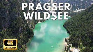 Pragser Wildsee lake in Italy 4k Ultra Hd by Drone [upl. by Ahseei]