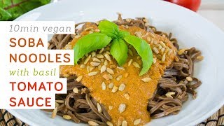 10 min vegan soba noodles with basil tomato sauce  gluten free [upl. by Kalindi873]