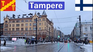 Finland Tampere walking on snowy city centre 4K [upl. by Ahsieyk]