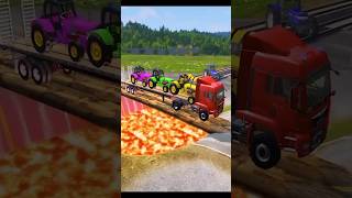 Double Flatbed Trailer Truck vs Speedbumps Train vs Cars  Tractor vs Train BeamngDrive [upl. by Baniaz]