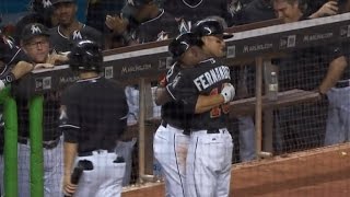 Friend of Jose Fernandez Burst Into Tears Hitting Home Run After Field Tribute [upl. by Yhtnomit]