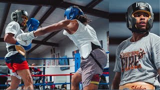 Shakur Stevenson KNOCKDOWN a Sparring partner w his Signature CHECK HOOK [upl. by Balliett]