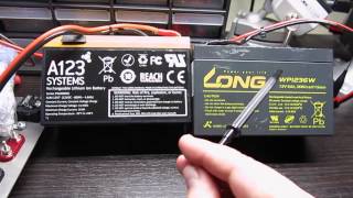 Battery Technology Comparison  Small AGM vs A123 ALM12V7 LiFePo4 Battery Module [upl. by Vashtia]