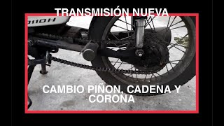 COMO CAMBIAR TRANSMISIÓN MOTO 110CC PASO A PASO Piñón corona y cadena [upl. by Brackett]