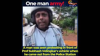 A man was seen protesting in front of Prof Subhash Velingkar’s vehicle when he came out from the PS [upl. by Aitnyc346]