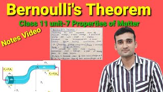 Bernoullis Theorem Proof and Definition  Properties of Matter Class 11 unit 7  Notes Wala [upl. by Bick]