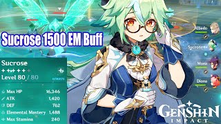 Sucrose 1500 Elemental Mastery Full Buff Showcase Team  Genshin Impact [upl. by Derinna905]