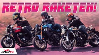 Wer kann Retro am besten Kawasaki Z900RS vs Triumph Speed Twin vs Yamaha XSR900  Vergleich 2022 [upl. by Neras]