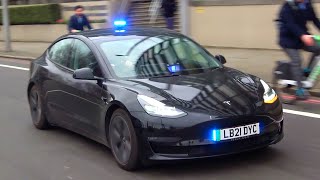 Unmarked Tesla Model 3 emergency lights  sirens in London [upl. by Akinimod59]